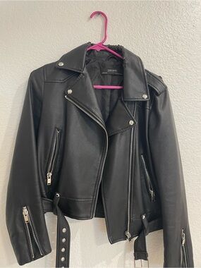 Zara Black Moto-Style Faux Leather Jacket